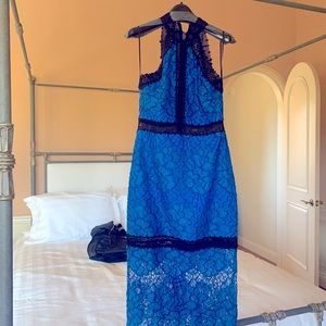 Blue and black lace Alexis halter dress
